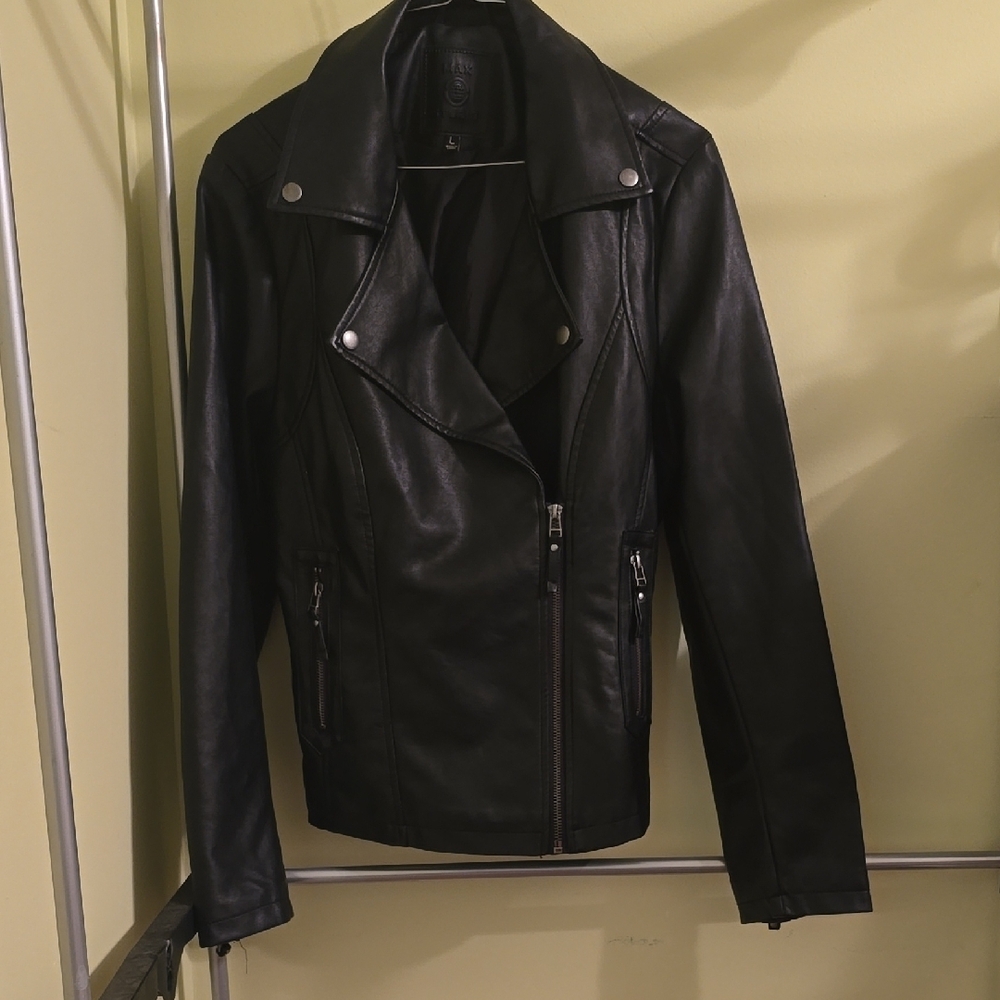 Black Leather Jacket with Zipper Closure